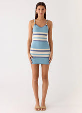 Lobo Twist Strap Knit Mini Dress Blue Stripe