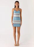 Lobo Twist Strap Knit Mini Dress Blue Stripe