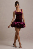 Sutton Port Velvet Square Neck Ruffle Hem Mini Dress