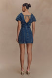 Pascale Off Shoulder Denim Mini Dress Washed Dark Blue