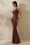 Iridessa Brown Plunge Neck Maxi Dress