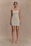 Vanessa Hand Crochet Pearl Mini Dress Ivory