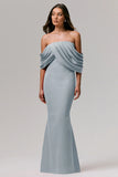 Serene Powder Blue Draped Bardot Maxi Dress
