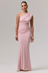 Mardi Pink Asymmetric Maxi Dress With Ruching