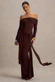Jovie Brown Bardot Wrap Maxi Dress With Sash Detail