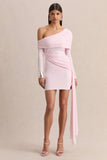 Savita Light Pink Ruched Asymmetric Mini Dress With Drape