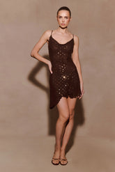 Zahra Diamante Cowl Mini Dress Chocolate