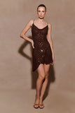 Zahra Diamante Cowl Mini Dress Chocolate