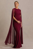 Currant Berry High Neck Maternity Maxi Dress With Cape