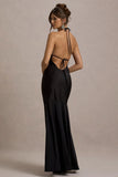 Frida Black Satin Halter Neck Backless Maxi Dress