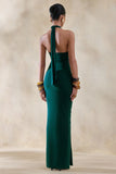 Lesley Bottle Green Plunge Neck Maxi Dress