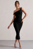 Salome Black Twisted Asymmetric Midi Dress