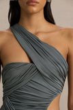Serefine Grey Asymmetric Neck Maxi Dress With Body Cut Out