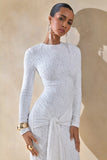 Evangela White Lace Crew Neck Maxi Dress With Wrap Detail