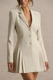 Blossoming Nude Plunge Neck Tailored Mini Dress With Pleating