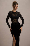 Loving Look Black Lace Long Sleeve Twisted Split Maxi Dress