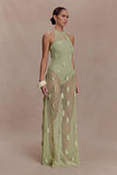 Elfie Crochet Halter Maxi Dress Pastel Green
