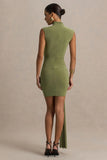 Sorenna Olive High Neck Mini Dress With Wrap And Sash Detail