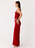 Palm Breeze Flower Crochet Maxi Dress Burnt Red