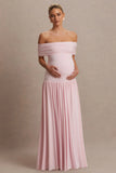 Juliette Blush Pink Bardot Neck Maternity Maxi Dress With Drop Waist