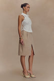 Vera Twill Split Front Midi Skirt Camel