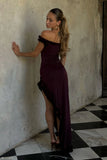 Arielle Off Shoulder Ruffle Midi Dress Plum