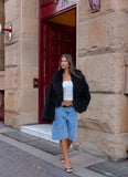 Virginia Cropped Faux Fur Jacket Black