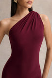 Ottilie Burgundy Asymmetric Neck Maxi Dress