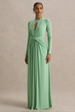 With Me Green High Neck Maxi Dress With Ruched Detailing