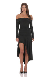 Asymmetrical Off Shoulder Dress in Black