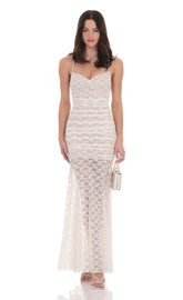 Lace Ruched Mermaid Dress in White