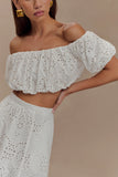 Autumn Off Shoulder Broderie Top White