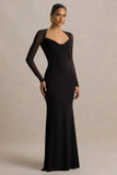 Bethan Black Cowl Neck Maxi Dress With Mesh Sleeves And Open Back