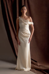 Dalia Off Shoulder Satin Maxi Dress Blush Gold