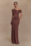 Ashford Asymmetrical Slinky Maxi Dress Chocolate