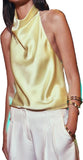 Women Halter Top Cowl Neck Backless Satin Silk Tank Tops Elegant Going Out Clubwear