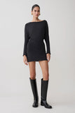 Thao Long Sleeve Gathered Mini Dress Dark Charcoal