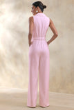 Brillora Light Pink Plunge Neck Tailored Jumpsuit