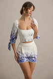 Bibi Wisteria Print Puff Sleeve Top