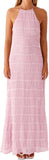 Women Backless Dress Sleeveless Textured Halter Open Back Maxi Dresses Vacation Wedding Guest