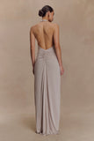 Yelena Ruched Halter Maxi Dress Taupe
