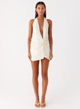 Eleanora Plunge Mini Dress Ivory