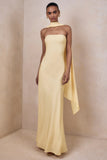 Charly Lemon Matte Satin Bandeau Maxi Dress With Scarf Detail
