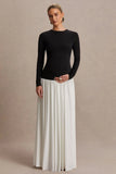 Monroe Black And White Crew Neck Maternity Maxi Dress With Drop Waist