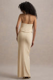 Hayden Sand High Neck Draped Split Maxi Dress