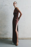 Violet Sleeveless Satin Maxi Dress Dark Chocolate