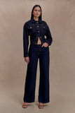 Kirra Cinched Denim Jacket Washed Indigo Blue