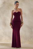 Elodia Burgundy Bandeau Maxi Dress With Gathered Detailing