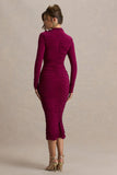 Tamara Burgundy Long Sleeve Ruched Midi Dress