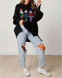 Christmas Sweatshirt for Women Funny Sequin Sweater Nutcracker Santa Xmas Graphic Oversized Pullover Tops